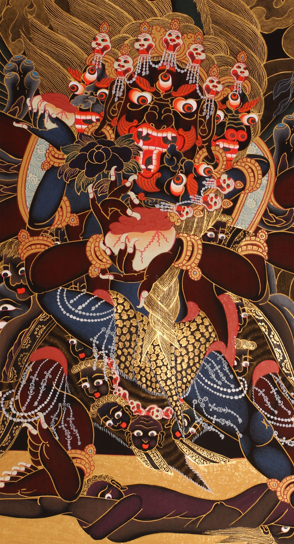Fascinating Hayagriva Thangka on black; sehr feiner Hayagriva